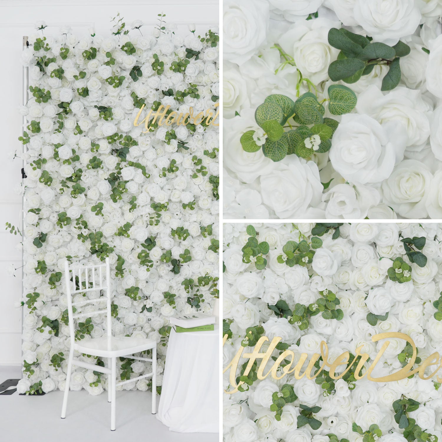 Uflower Artificial White Rose Wall Wedding Backdrop Decor